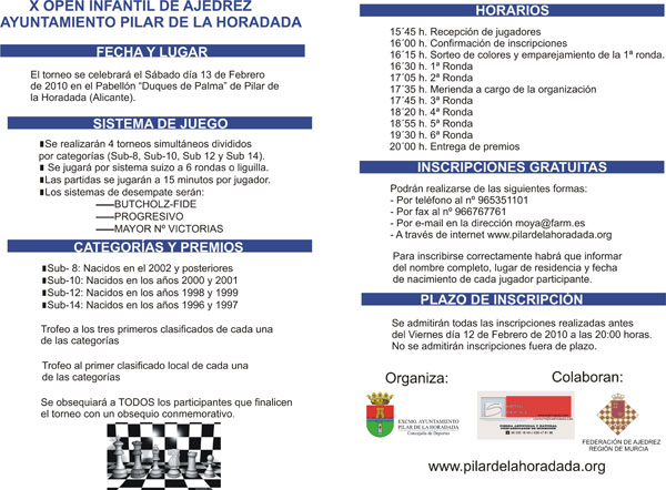 10. Open de Ajedrez Infantil Ayuntamiento Pilar de la Horadada